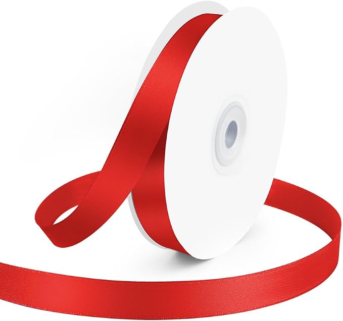 KMER LIFE 5/8" Wide x 50 Yards Red Single Faced Polyester Satin Ribbon by KMERLIFE
