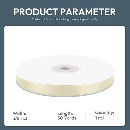 KMER LIFE 3/8/ Wide x 50 Yards Ivory Single Faced Polyester Satin Ribbon - Image 2