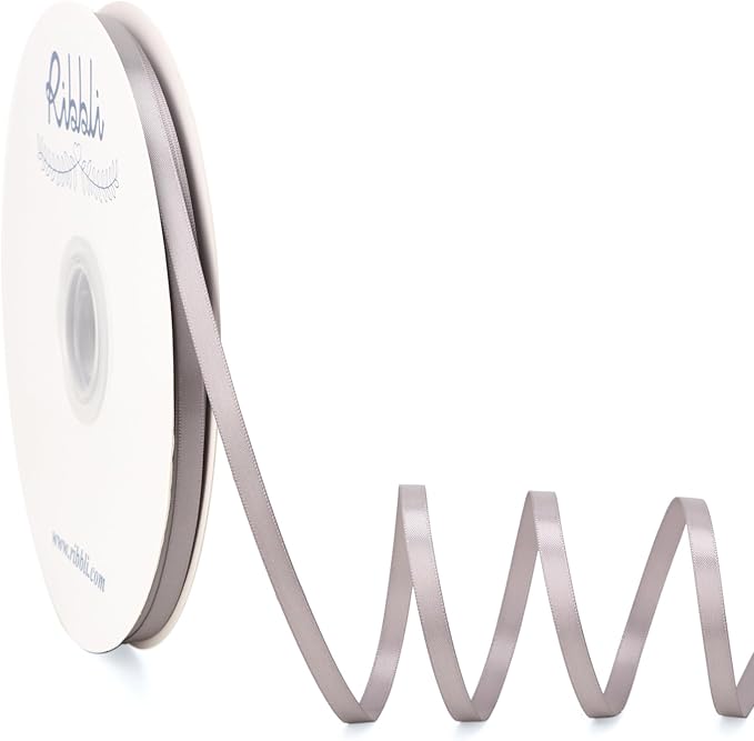 Ribbli Silver Satin Ribbon Double Faced Satin 1/4 Inch x Continuous 100 by Ribbli