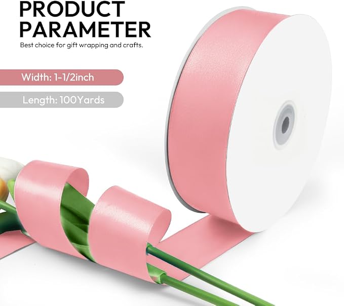 1-1/2 Inch 100 Yards Satin Ribbon Dusty Pink, Solid Color Fabric Ribbon - Image 2