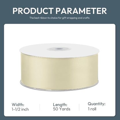 KMER LIFE 1-1/2" Wide x 50 Yards Ivory Single Faced Polyester Satin Ribbon - Image 2