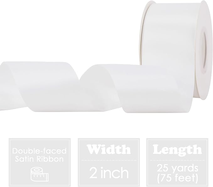 HUIHUANG White Satin Ribbon 2 inch Wide Double Side White Silk Fabric Ribbon - Image 2