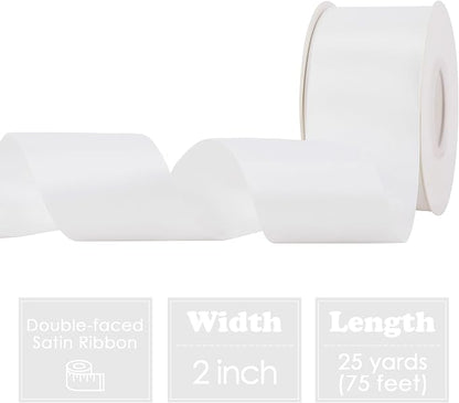 HUIHUANG White Satin Ribbon 2 inch Wide Double Side White Silk Fabric Ribbon - Image 2
