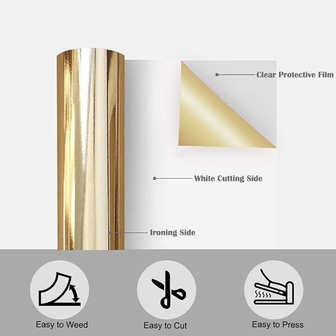 Tvinyl Warehouse Light Gold Foil HTV Champagne Gold Heat Transfer Vinyl Roll - Image 5