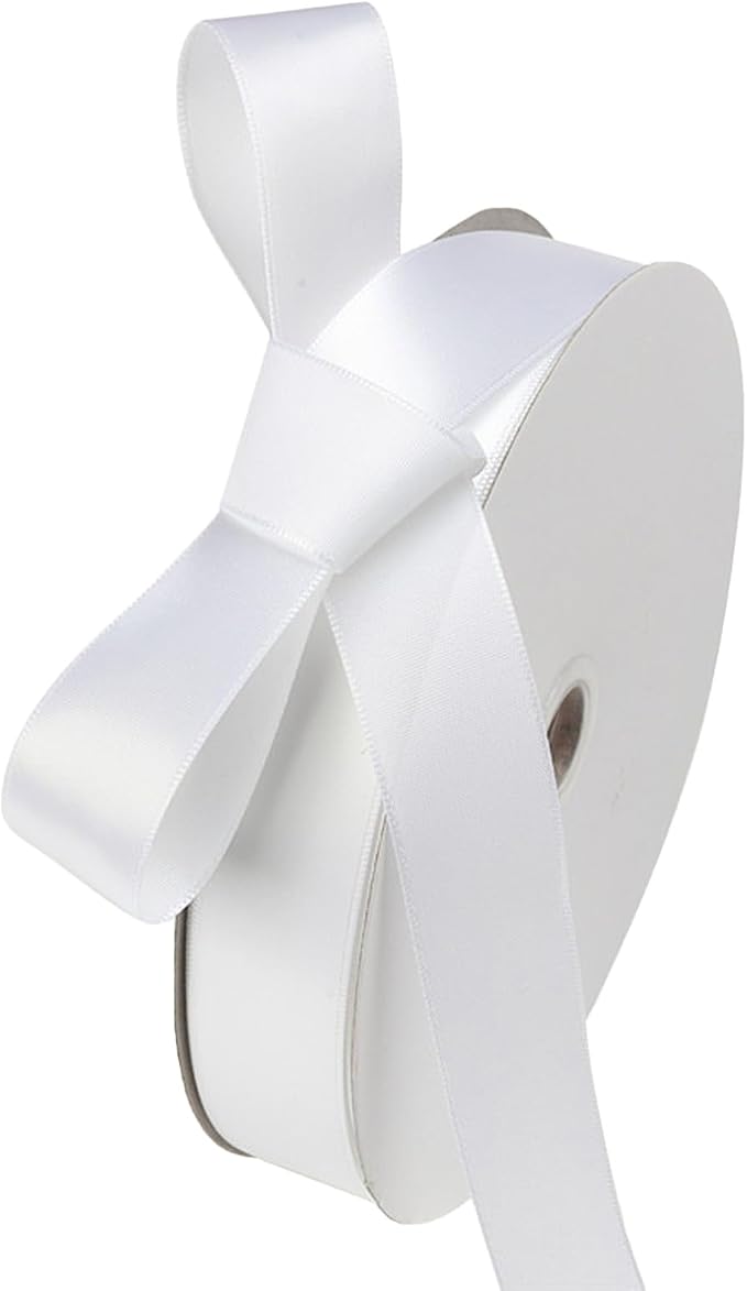 1" x 100 Yards White Polyester Satin Ribbon Single Faced Bulk Fabric Ribbons by Oakarbo