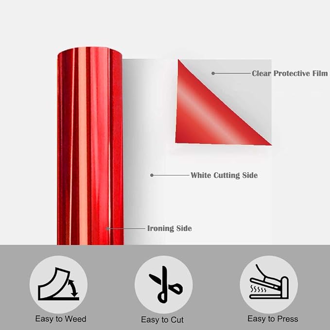 Tvinyl Warehouse Red Foil HTV Metallic Heat Transfer Vinyl Roll 12" x 6FT - Image 3