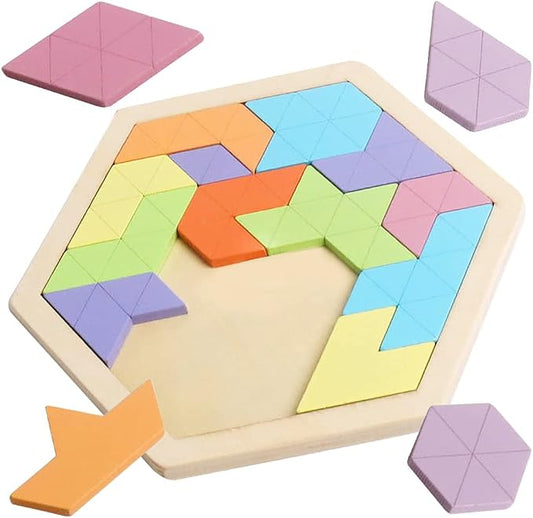 Skrtuan Wooden Hexagon Puzzle for Kid Adults Wooden Blocks Puzzle Brain Teasers by Skrtuan