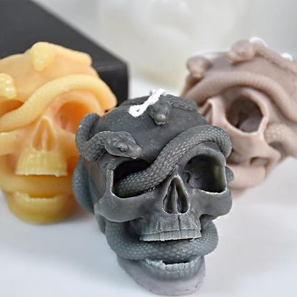 Halloween Snake Winding Skull Candle Silicone Mold, DIY 3.7 Inch Ghost Skull - Image 3
