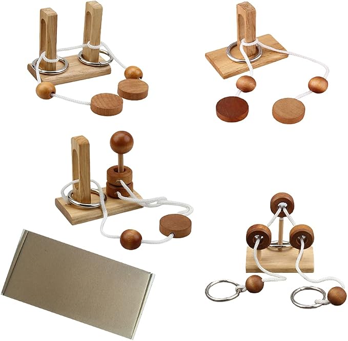 Brain Teaser Puzzle Wooden Threading Rope Loop Puzzle Luban Lock Brain Teaser - Image 5