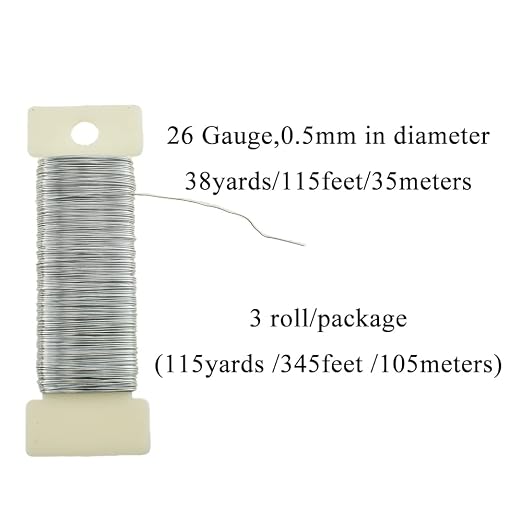 HAHIYO 26Gauge Silver 3 Rolls Total 115 Yards Metal Floral Wire Flexible Paddle - Image 2