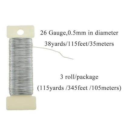 HAHIYO 26Gauge Silver 3 Rolls Total 115 Yards Metal Floral Wire Flexible Paddle - Image 2
