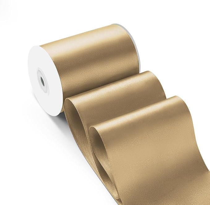 4 Inch 25 Yard Wide Satin Ribbon Champagne Gold, Solid Fabric Large Ribbon Roll by HimBen