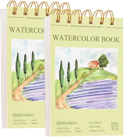 2-Packs Watercolor Paper Pad 3.5x5.5 Inch | 30 Sheets 140lb/300g, Spiral-Bound by Unknown