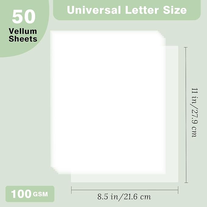 JAGERGREEN Vellum Paper 8.5 x 11 Inches 100GSM 50 Sheets, Thick Translucent - Image 2