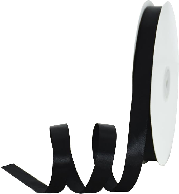 TONIFUL 5/8 Inch x 100yds Black Satin Ribbon Thin Solid Frabic Ribbons by TONIFUL