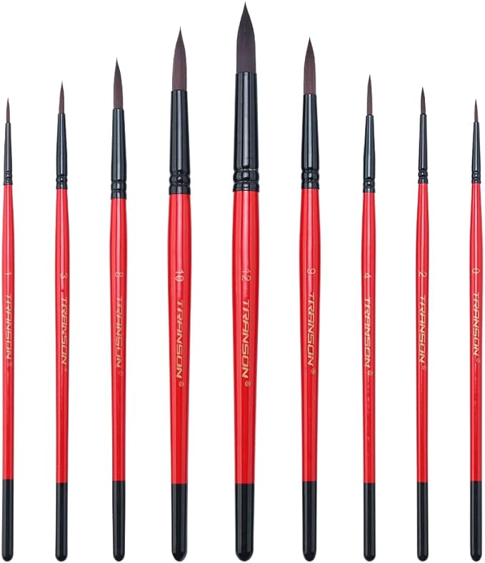 Transon Round Paint Brush Set 9pcs Synthetic Sable Hair - Image 2