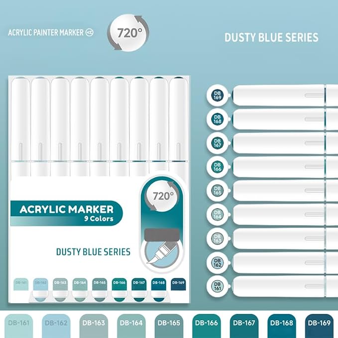 Water Based Acrylic Paint Markers Blue, 9 Colors Acrylic Paint Pens Set - Image 2