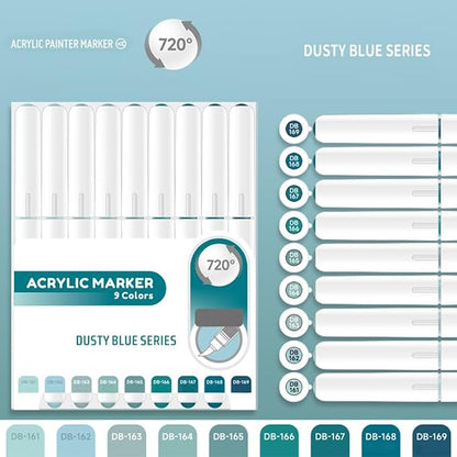 Water Based Acrylic Paint Markers Blue, 9 Colors Acrylic Paint Pens Set - Image 2