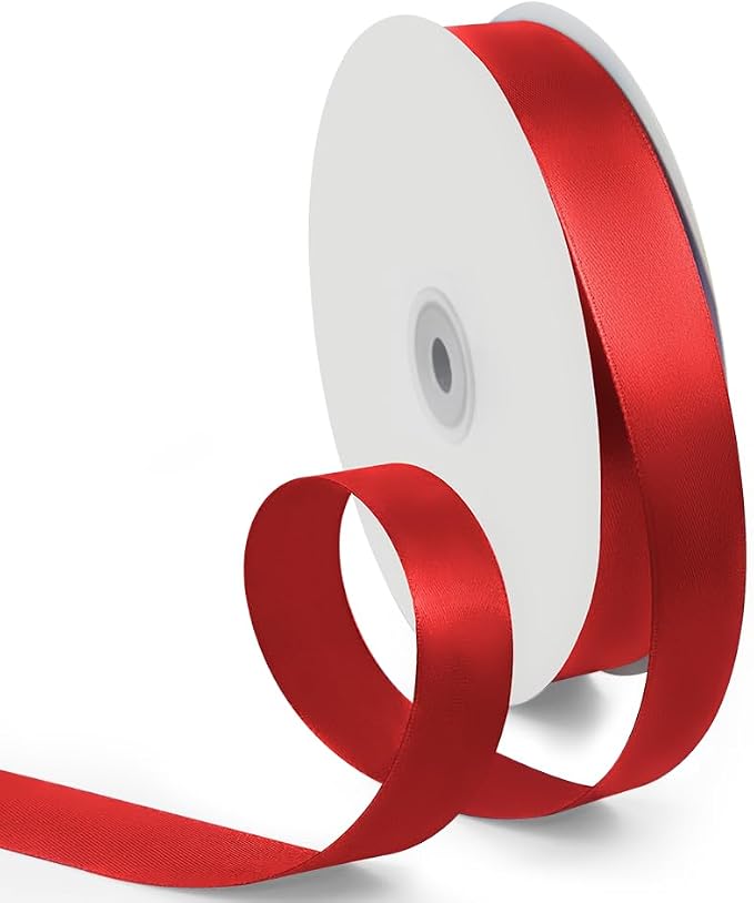 1 Inch 100 Yards Satin Ribbon Red, Solid Color Fabric Ribbon by HimBen