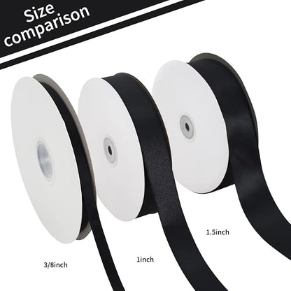 TONIFUL 1 Inch x 100yds Black Satin Ribbon, Thin Solid Color Satin Ribbon - Image 3