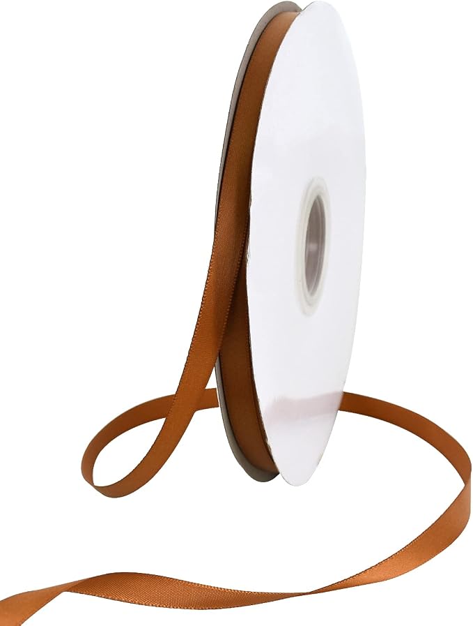 TONIFUL 3/8 Inch x 100yds Copper Brown Satin Ribbon Thin Solid Fabric Ribbons by TONIFUL