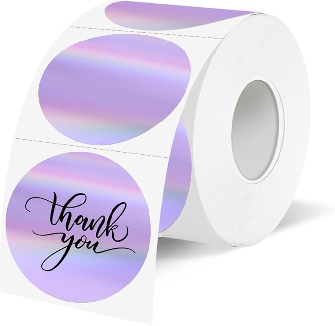 1.5" Holographic Direct Thermal Label Stickers, Round Printable Rainbow Glitter by Unknown