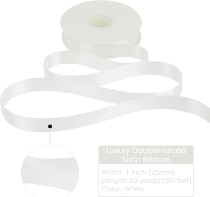HUIHUANG White Satin Ribbon 1 inch x 50 Yards Double-Faced Polyester Silk Satin - Image 2