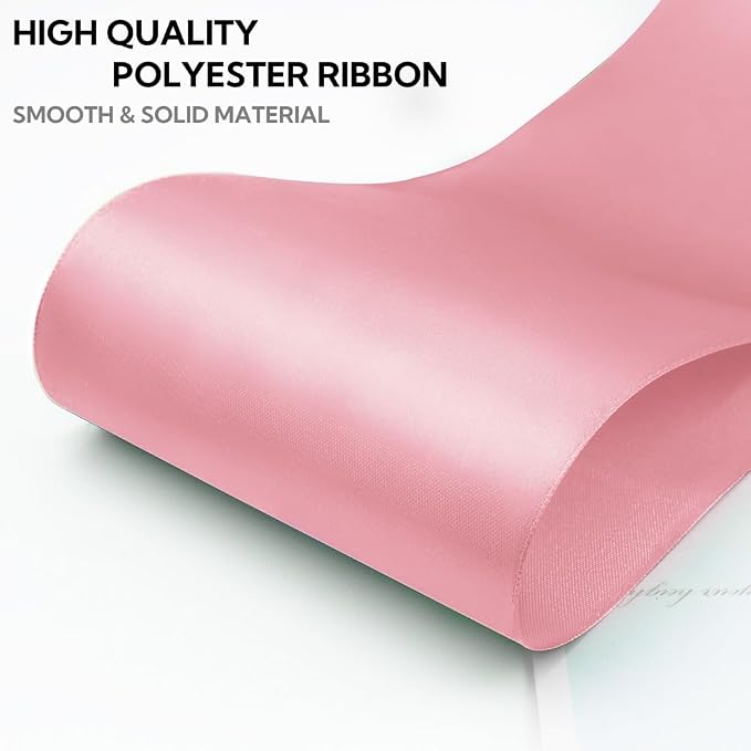 4 Inch 25 Yard Wide Satin Ribbon Pink, Solid Fabric Large Ribbon Roll - Image 3