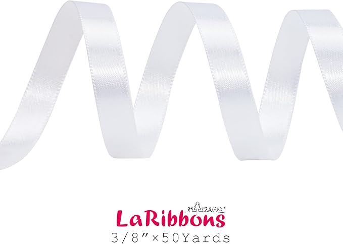 LaRibbons White Satin Ribbon 3/8 Inch 50 Yards Thin Luxury Double Faced Silk - Image 5