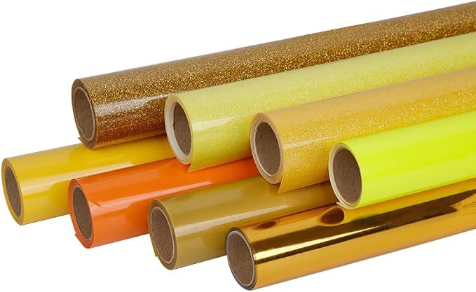 FUNKAKA Yellow Heat Transfer HTV Vinyl Bundle, 8 Rolls 12" x 3ft Iron On Vinyl by FUNKAKA