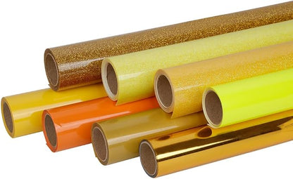 FUNKAKA Yellow Heat Transfer HTV Vinyl Bundle, 8 Rolls 12" x 3ft Iron On Vinyl by FUNKAKA