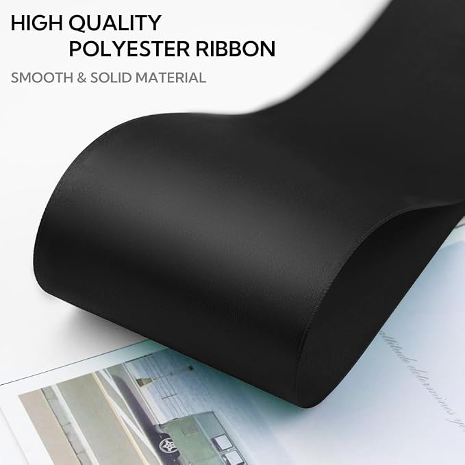 3 Inch 25 Yard Wide Satin Ribbon Black, Solid Fabric Large Ribbon Roll - Image 3