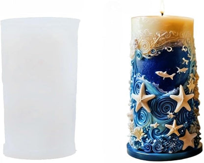Starfish Shell Cylindrical Candle Mold, Marine Conch Silicone Mold, Wave Epoxy by letsgetfun