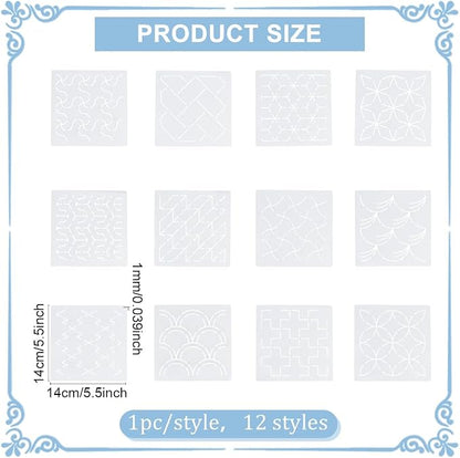 FREEBLOSS 12Pcs Sashiko Stencils Sashiko Embroidery PET Template Drawing Line - Image 3