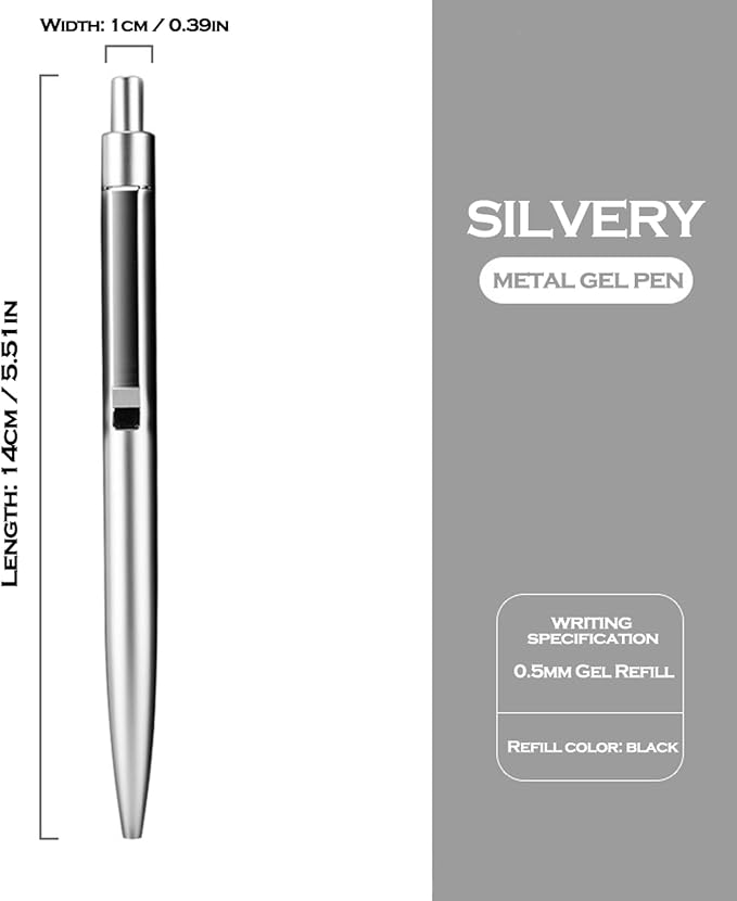 DUNBONG Silvery Metal Gel Pen, Gel Ink Ballpoint Pen, 0.5mm Retractable Ink Pen - Image 2