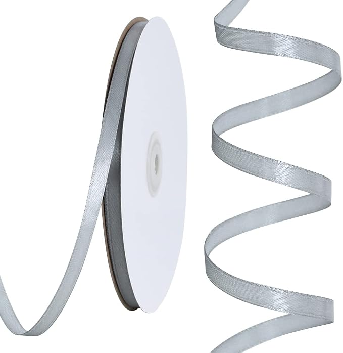 TONIFUL 1/4 Inch x 100yds Silver Satin Ribbon, Thin Solid Color Satin Ribbon by TONIFUL