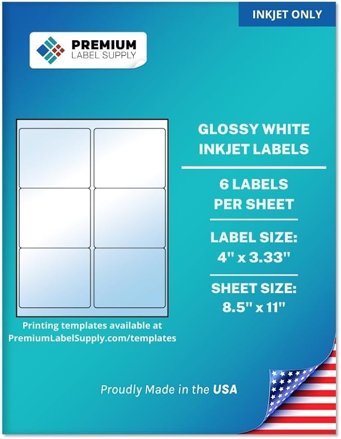 Premium Label Supply Glossy White Sticker Labels – 4" x 3.33" – by PremiumLabelSupply