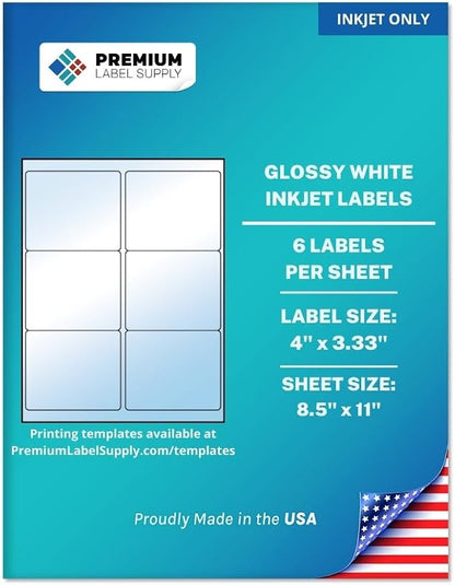 Premium Label Supply Glossy White Sticker Labels – 4" x 3.33" – by PremiumLabelSupply