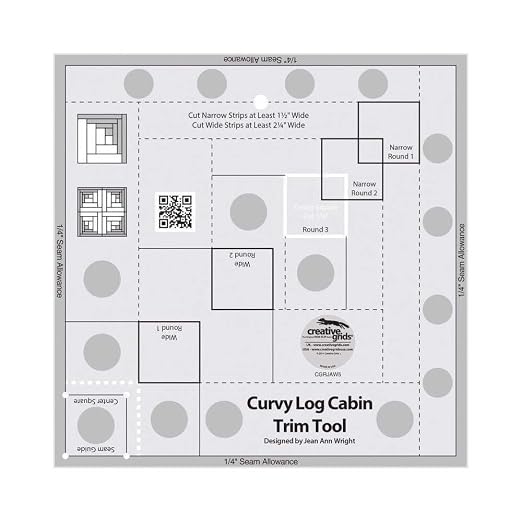 Creative Grids Curvy Log Cabin Trim Tool Quilt Ruler – CGRJAW5 – Made in USA by CreativeGrids