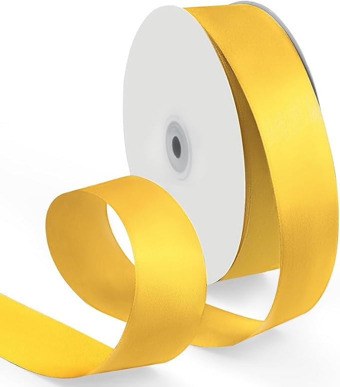 1-1/2 Inch 100 Yards Satin Ribbon Yellow, Solid Color Fabric Ribbon by HimBen
