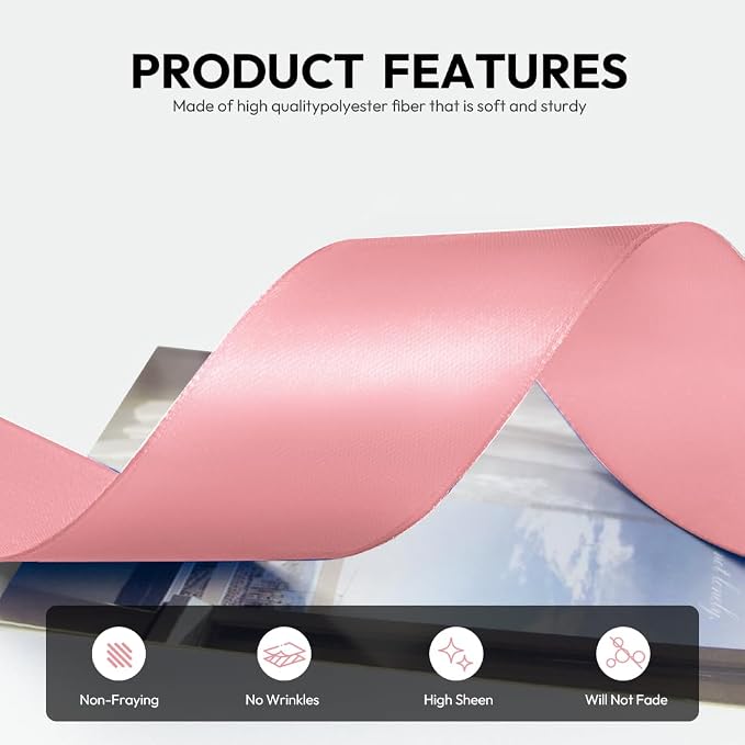 1-1/2 Inch 100 Yards Satin Ribbon Dusty Pink, Solid Color Fabric Ribbon - Image 3