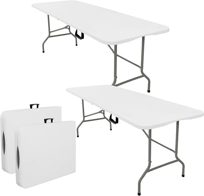 Set of 2 Folding Tables with Carrying Handle Heavy Duty Rectangular Portable by JALANCY