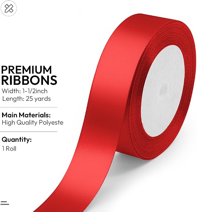 KMER LIFE 1 Inches x 25 Yards Red Satin Ribbon Solid Fabric Ribbons - Image 2