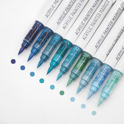 Water Based Acrylic Paint Markers Blue, 9 Colors Acrylic Paint Pens Set by Yolaka