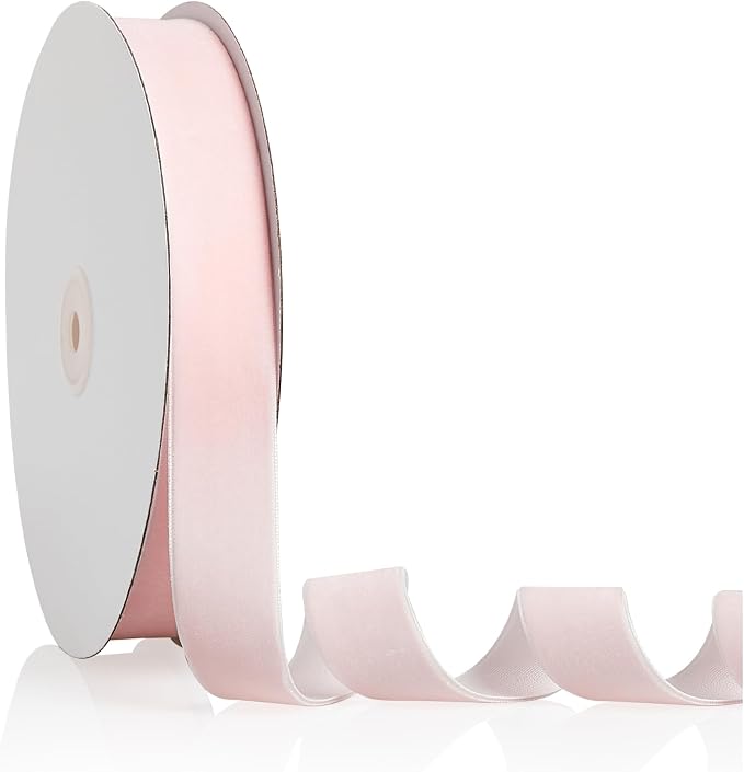 1" X 20 Yards Baby Pink Velvet Ribbon by Bomybaw