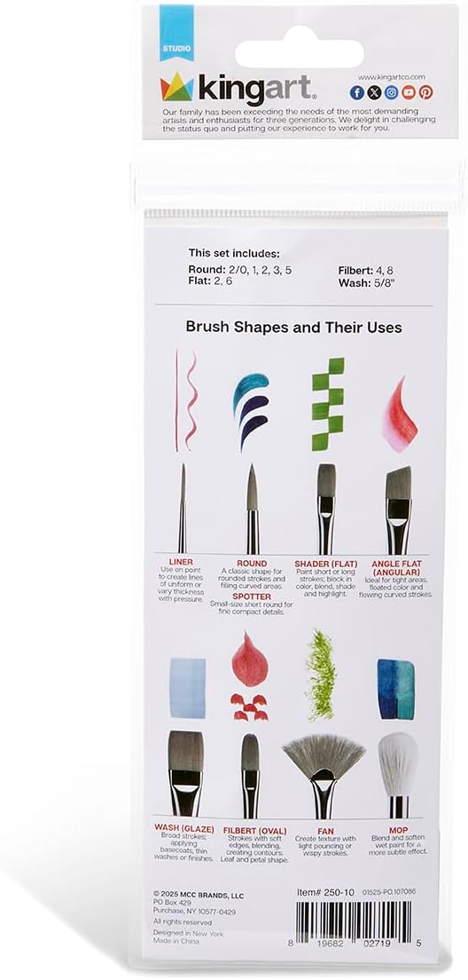 KINGART 10-Piece Paint Brushes, Acrylic Painting Brush Set, Watercolor Brushes - Image 4