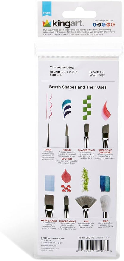 KINGART 10-Piece Paint Brushes, Acrylic Painting Brush Set, Watercolor Brushes - Image 4