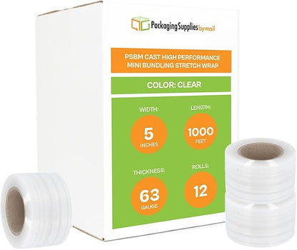 PSBM Mini Stretch Wrap with Handle, 12 Pack, 5 Inch x 1000 Feet, 63 Gauge - Image 2