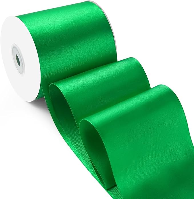 3 Inch 25 Yard Wide Satin Ribbon Green, Solid Fabric Large Ribbon Roll by HimBen