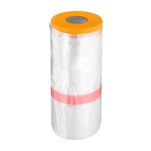 HARFINGTON Pre-Taped Masking Film 106.3" x65.6ft Double Adhesive Tape and Drape by HARFINGTON